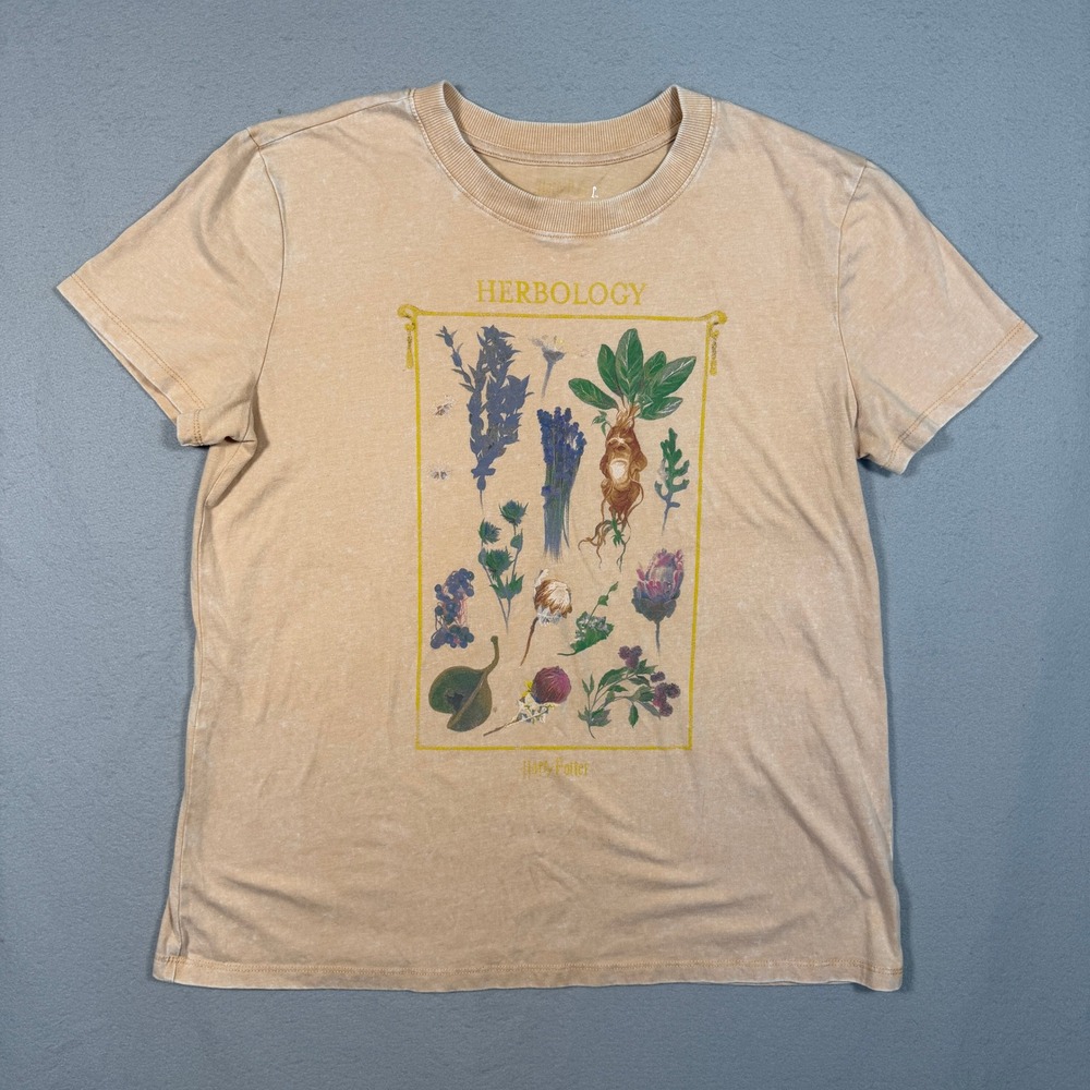 Harry Potter Herbology Graphic T Shirt Unisex M Tan Mineral Wash Botanical Magic